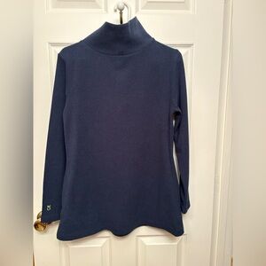 Dudley Stephens Cobble Hill Turtleneck in Terry Fleece - Navy blue